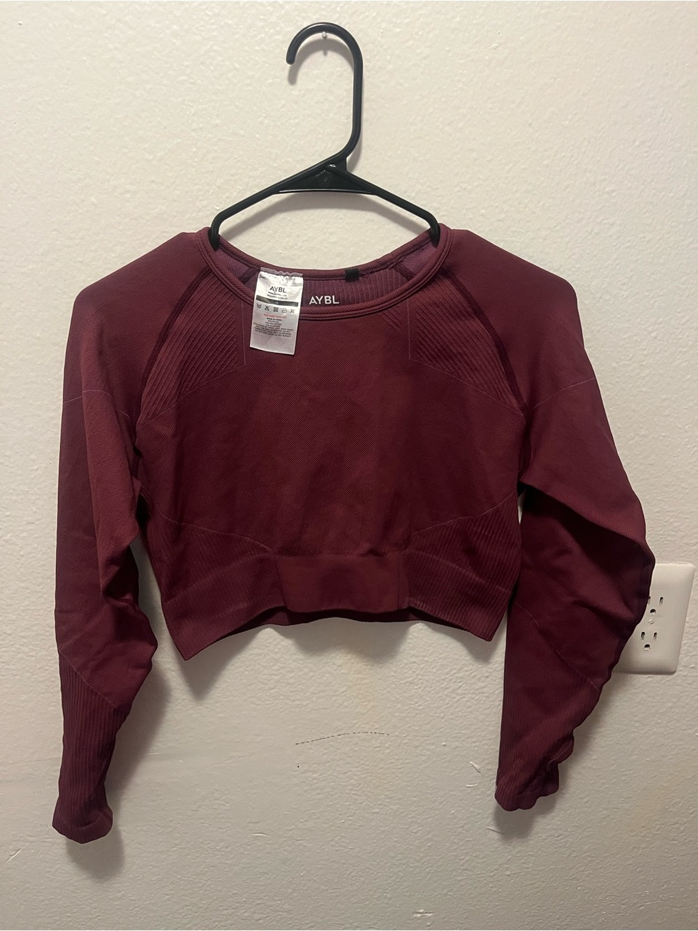 AYBL Burgundy Cropped Long-Sleeve Seam Detail Top